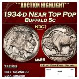 1934-d Buffalo Nickel Near Top Pop 5c ms66 SEGS