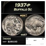 1937-p Buffalo Nickel 5c ms67 SEGS