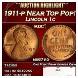 1911-p Lincoln Cent Near Top Pop! 1c ms67 rd SEGS