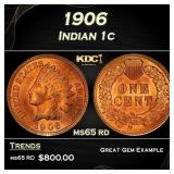 1906 Indian Cent . 1c Grades ms65 rd
