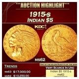 1915-s Gold Indian Half Eagle $5 ms62 USCG
