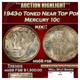 1943-d Mercury Dime Toned Near Top Pop 10c ms68 fs