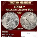 1934-p Walking Liberty Half Dollar 50c ms66+ SEGS