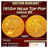 1910-p Gold Indian Half Eagle Near Top Pop $5 ms65