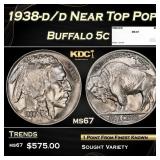 1938-d/d Buffalo Nickel Near Top Pop 5c ms67 SEGS