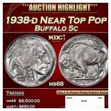 1938-d Buffalo Nickel Near Top Pop 5c ms68 SEGS