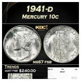 1941-d Mercury Dime 10c ms67 fsb SEGS