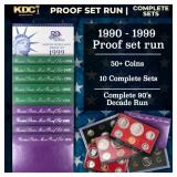 1990-1999 Full Decade Proof Set Run - 54 Coins, 10