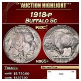 1918-p Buffalo Nickel 5c ms65+ SEGS