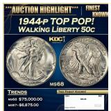 1944-p Walking Liberty Half Dollar TOP POP! 50c ms
