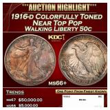 1916-d Walking Liberty Half Dollar Colorfully Tone