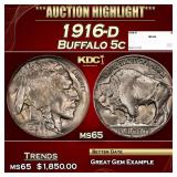 1916-d Buffalo Nickel 5c ms65 SEGS
