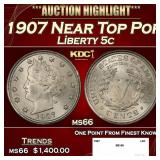 1907 Liberty Nickel Near Top Pop 5c ms66 SEGS