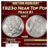 1923-d Peace Dollar Near Top Pop $1 ms66 SEGS