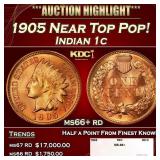 1905 Indian Cent Near Top Pop! 1c ms66+ rd SEGS