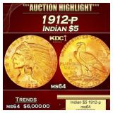 1912-p Gold Indian Half Eagle $5 ms64 USCG