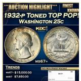 1932-p Washington Quarter Toned TOP POP! 25c ms67+