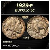 1929-p Buffalo Nickel 5c Grades ms66