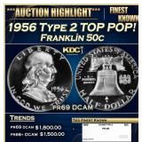 1956 Type 2 Proof Franklin Half Dollar TOP POP! 50