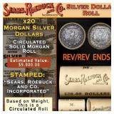 20 Silver Dollars Morgan SEARS Roll Circ 'P' Rev/'