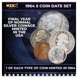 1964 5 Coin Date Set, 1 Of Each Type Of Coin Minte