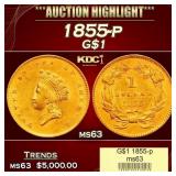 1855-p Gold Dollar $1 ms63 USCG