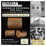 Rare GIMBLES A+ 10 Coin Circ Morgan Dollar $1 Roll