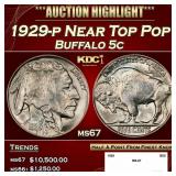 1929-p Buffalo Nickel Near Top Pop 5c ms67 SEGS