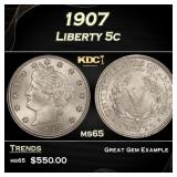 1907 Liberty Nickel 5c Grades ms65