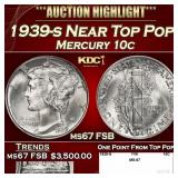 1939-s Mercury Dime Near Top Pop 10c ms67 FSB SEGS