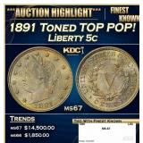 1891 Liberty Nickel Toned TOP POP! 5c ms67 SEGS