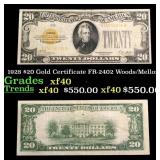 1928 $20 Gold Certificate FR-2402 Woods/Mellon Gra