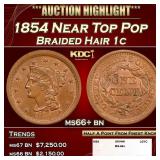 1854 Braided Hair Large Cent Near Top Pop 1c ms66+