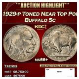 1929-p Buffalo Nickel Toned Near Top Pop 5c ms66+