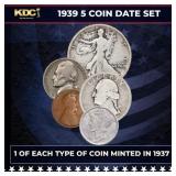 1939 5 Coin Date Set, 1 Of Each Type Of Coin Minte