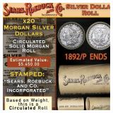 20 SEARS Morgan Silver Dollar $1 Roll CIRC 1892/'P