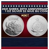 2021 Shrek 20th Anniversary  1 oz Silver $2 Niue B