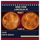 1909 VDB Lincoln Cent 1c Grades ms66 rd