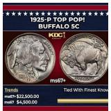 1925-p Buffalo Nickel TOP POP! 5c ms67+ SEGS