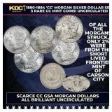 1880-1884 'CC' Morgan Silver Dollar Set, 5 RARE CC