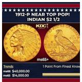 1912-p Gold Indian Quarter Eagle Near Top Pop! $2