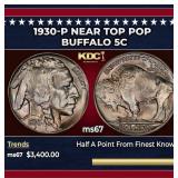 1930-p Buffalo Nickel Near Top Pop 5c ms67 SEGS