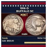1916-d Buffalo Nickel 5c Grades ms64
