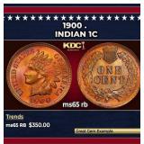 1900 Indian Cent . 1c Grades ms65 rb