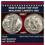 1938-p Walking Liberty Half Dollar Near Top Pop 50