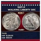 1937-p Walking Liberty Half Dollar 50c ms66+ SEGS