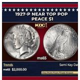 1927-p Peace Dollar Near Top Pop $1 ms65 SEGS
