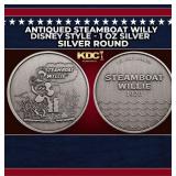 Antiqued Steamboat Willy Disney Style - 1 oz Silve