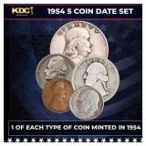 1954 5 Coin Date Set, 1 Of Each Type Of Coin Minte