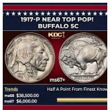 1917-p Buffalo Nickel Near Top Pop! 5c ms67+ SEGS